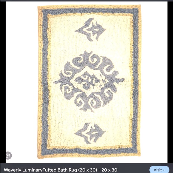 New in the bag Waverly Bath Rug Mat 20x30 Gorgeous Beige Blue-Grey, yellow trim - Picture 11 of 11